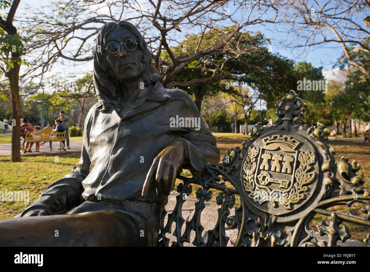 Horizontal close up of the John Lennon sculpture in Havana, Cuba. Stock Photo