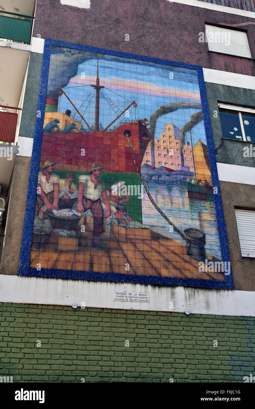 Mural 'Regreso de la Pesca' by Benito Quinquela Martin Stock Photo