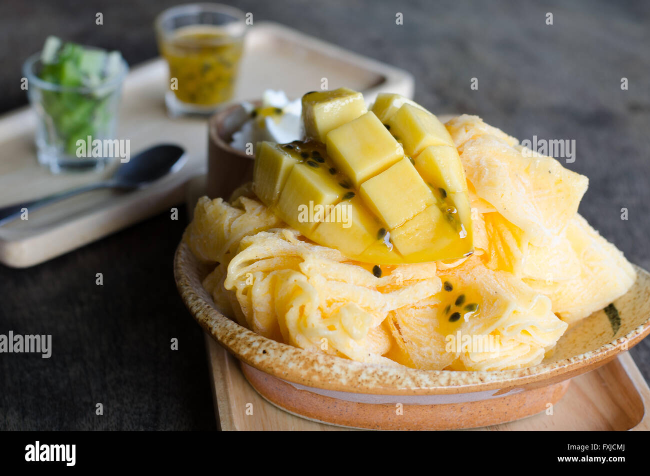 Taiwan Dessert called 'Bao Ping' with mixed fruit Stock Photo