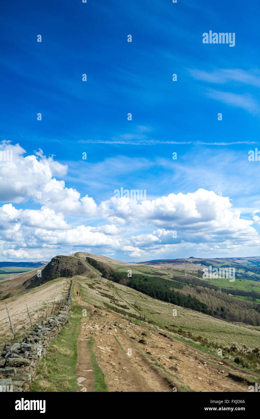 The Great Ridge looking from Mam Tor looking towards Lose Hill and Hollins Cross, Peak District, Derbyshire, England. Stock Photo