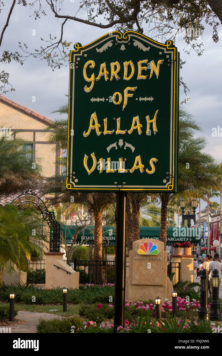 Garden Of Allah Villas Sign At Universal Studios Orlando Florida Stock Photo