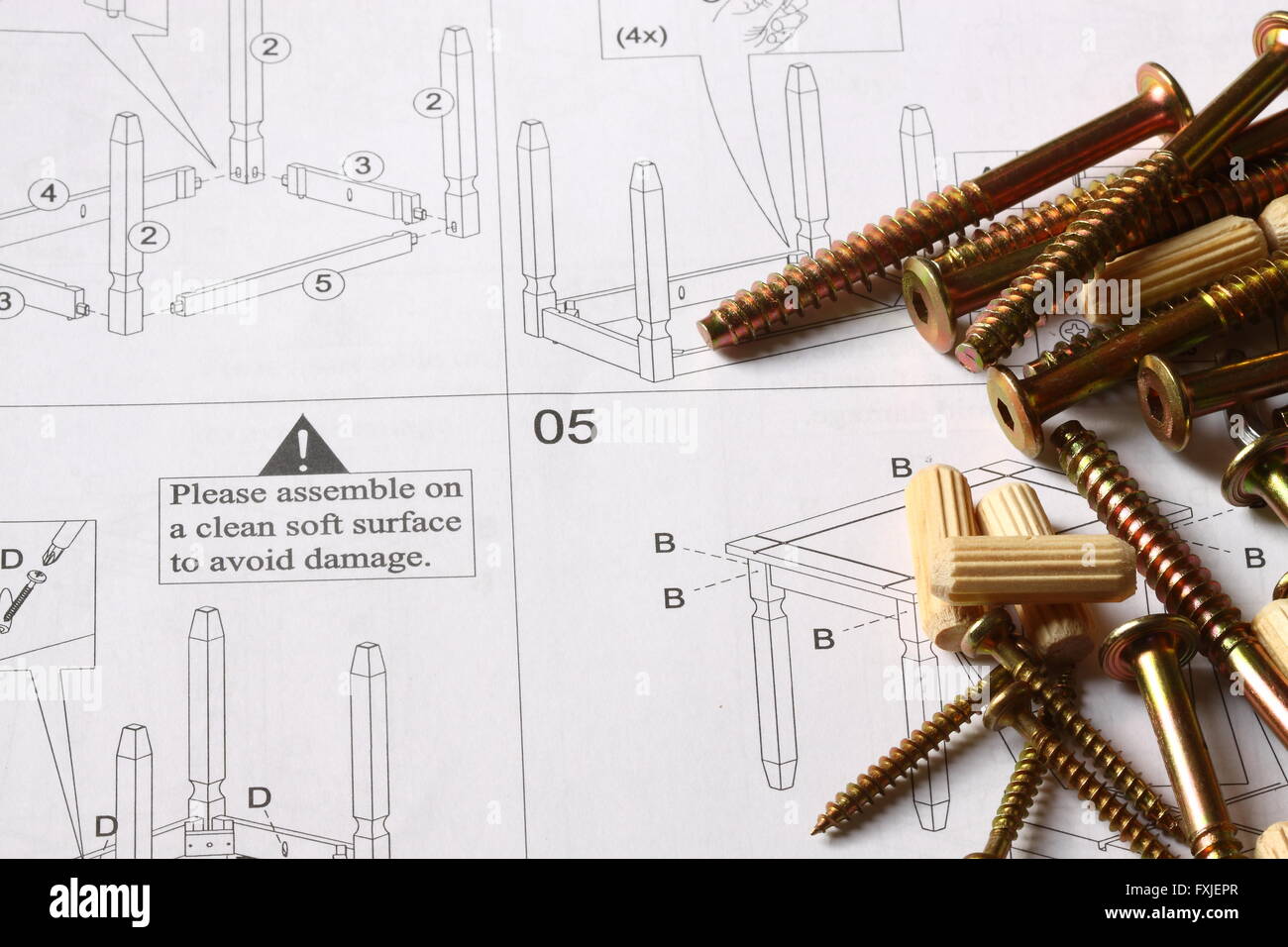 Furniture instructions screws dowel Stock Photo Alamy