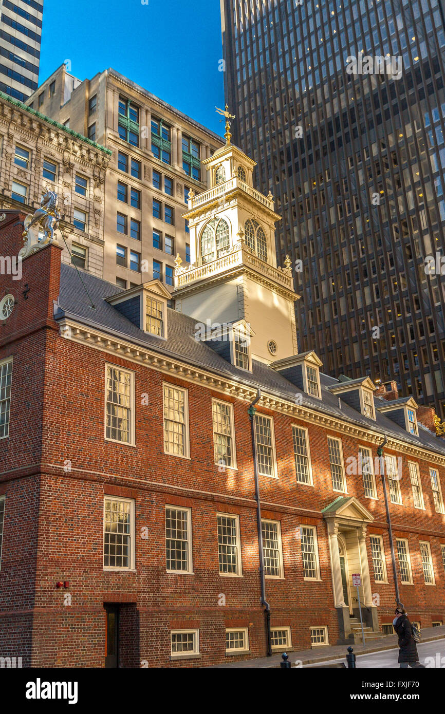 The Old State House,a historic  two story brick building in downtown Boston one of the oldest public buildings in the United States, Boston, USA Stock Photo