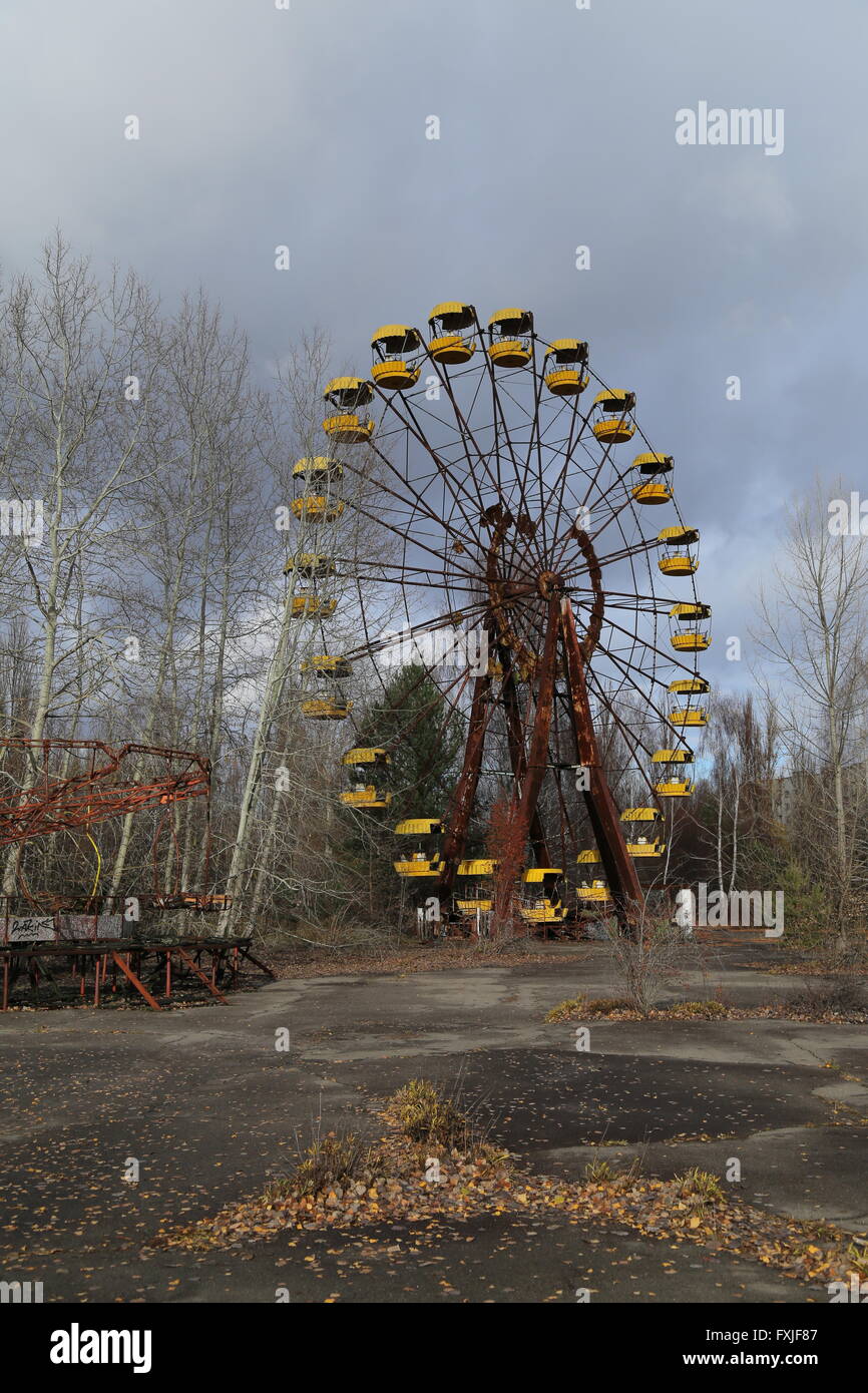 Ferris wheel at the abandoned city of Pripyat, Chernobyl Exclusion Zone, Ukraine Stock Photo