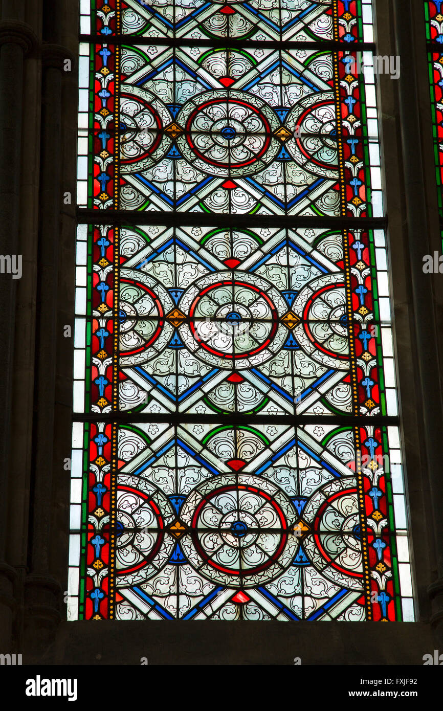 Stained Glass Window in Charter House, Salisbury Cathedral, England, UK
