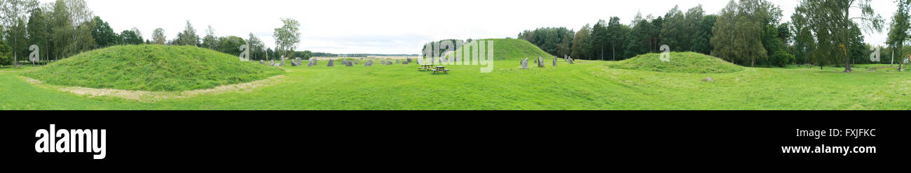 Panorama of the tumulus at Anundshög, Västmanland, Sweden. Stock Photo