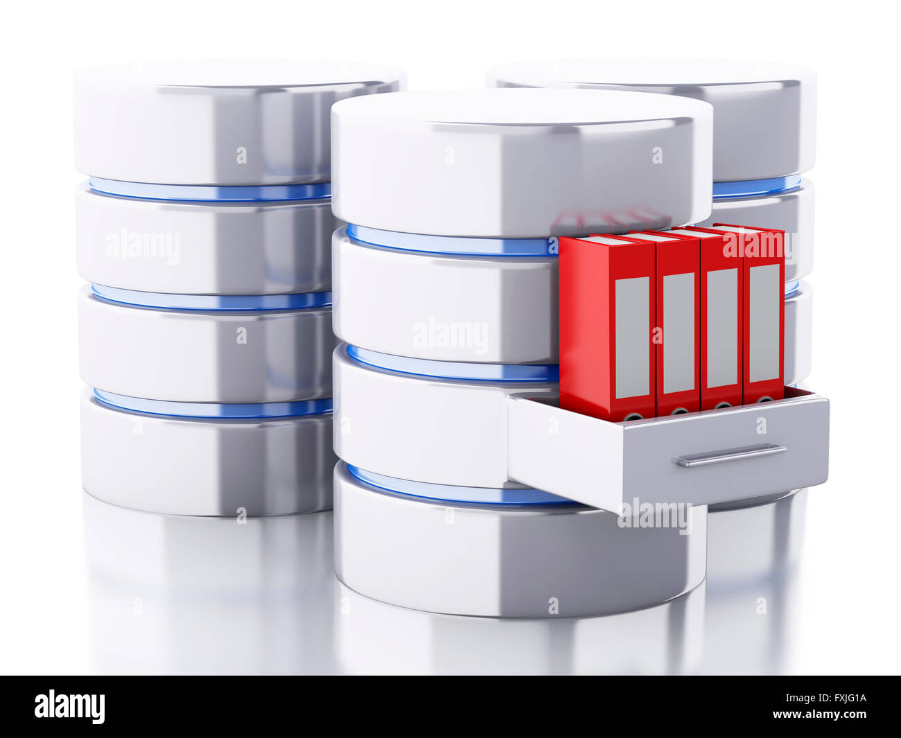 3d renderer image. Data storage with folders. Database concept ...