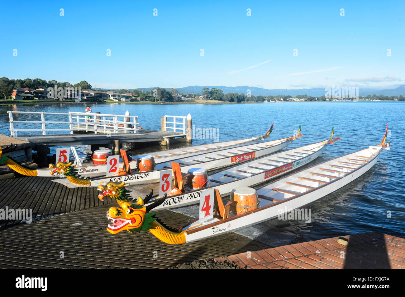Dragon Boats, Lake Illawarra, New South Wales, Australia Stock Photo