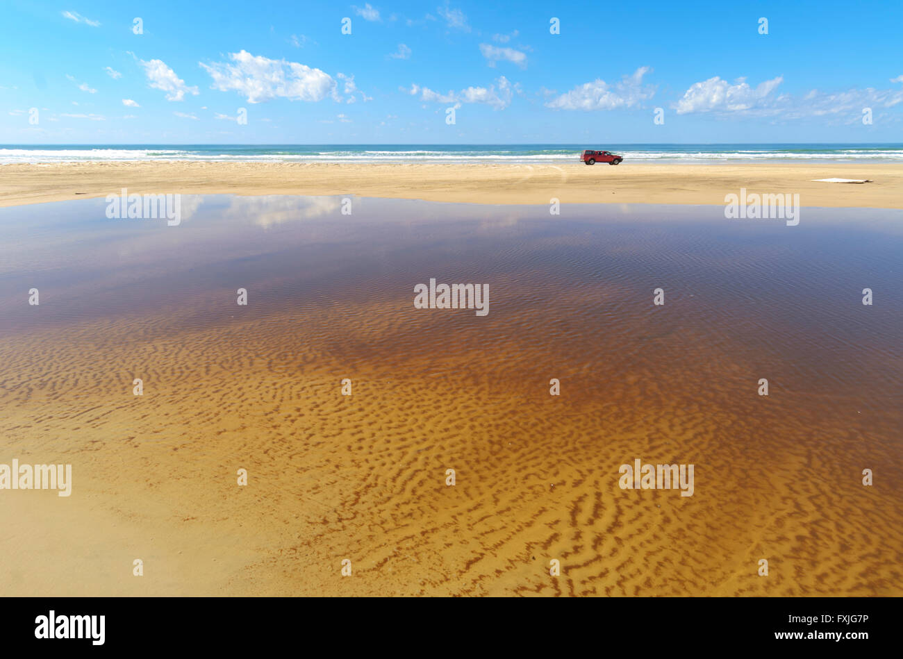 4WD Beach Driving, Eurong Beach, Fraser Island, World Heritage Area, Queensland, Australia Stock Photo