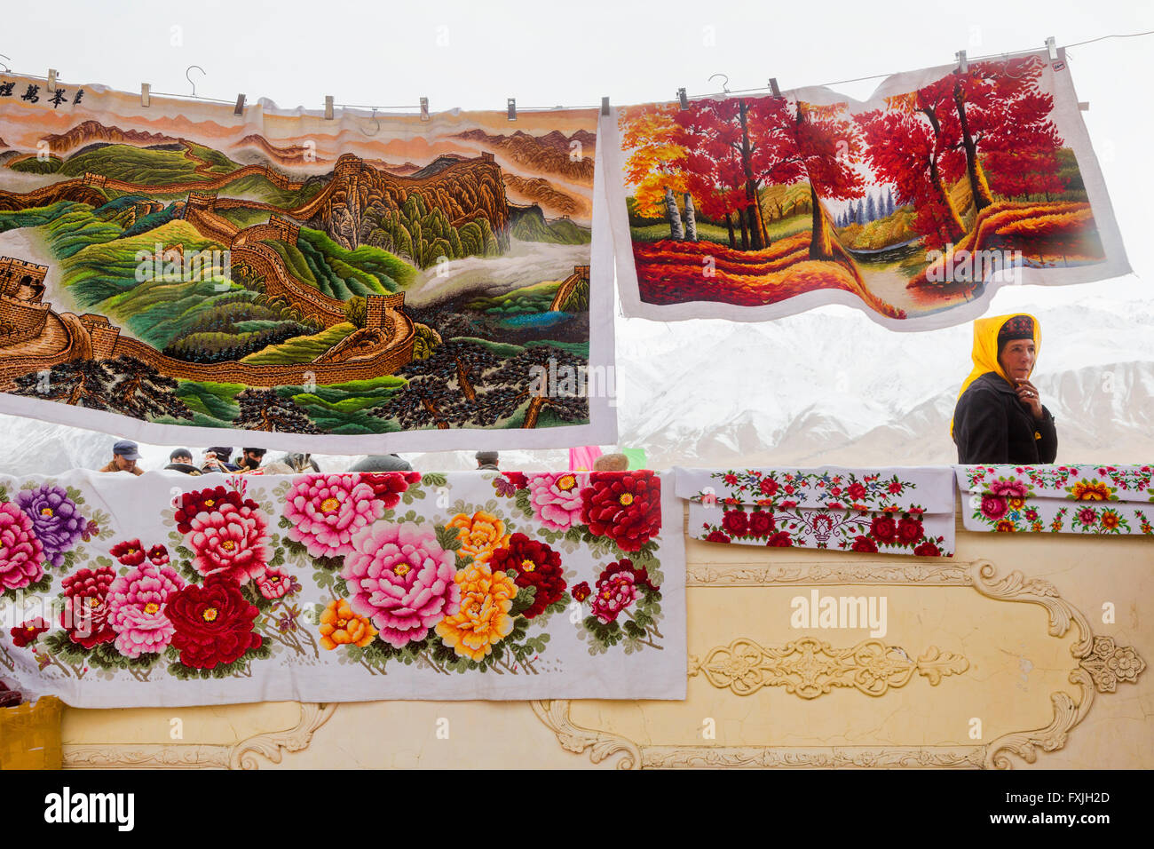 View of souvenirs market during celebration Nowruz holiday near Tashkurgan town Tajik Autonomous County, Xinjiang, China Stock Photo