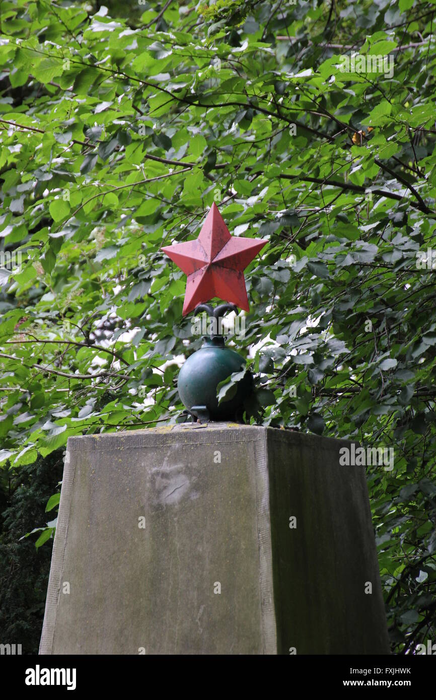 Red star on a memorial for the fallen russian soldiers in WWII, on a cemetary in Greifswald, Germany. Stock Photo