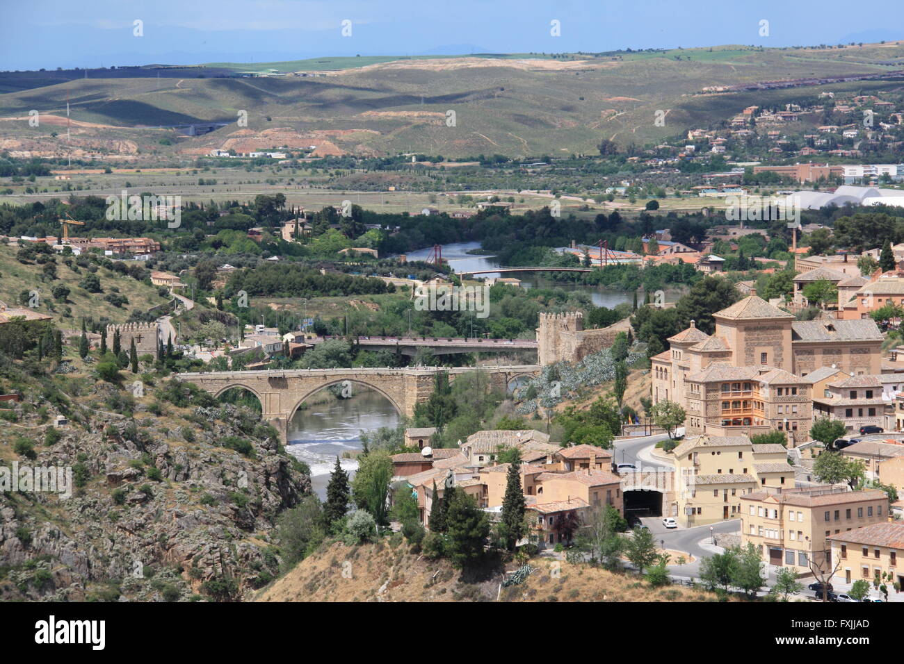 View of the city of Toledo and the surrounding countryside in Central Spain. Stock Photo