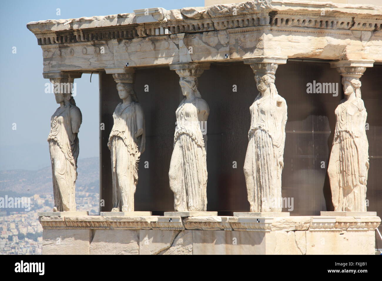 Caryatid Porch of the Erechtheion on the Acropolis at Athens Stock Photo