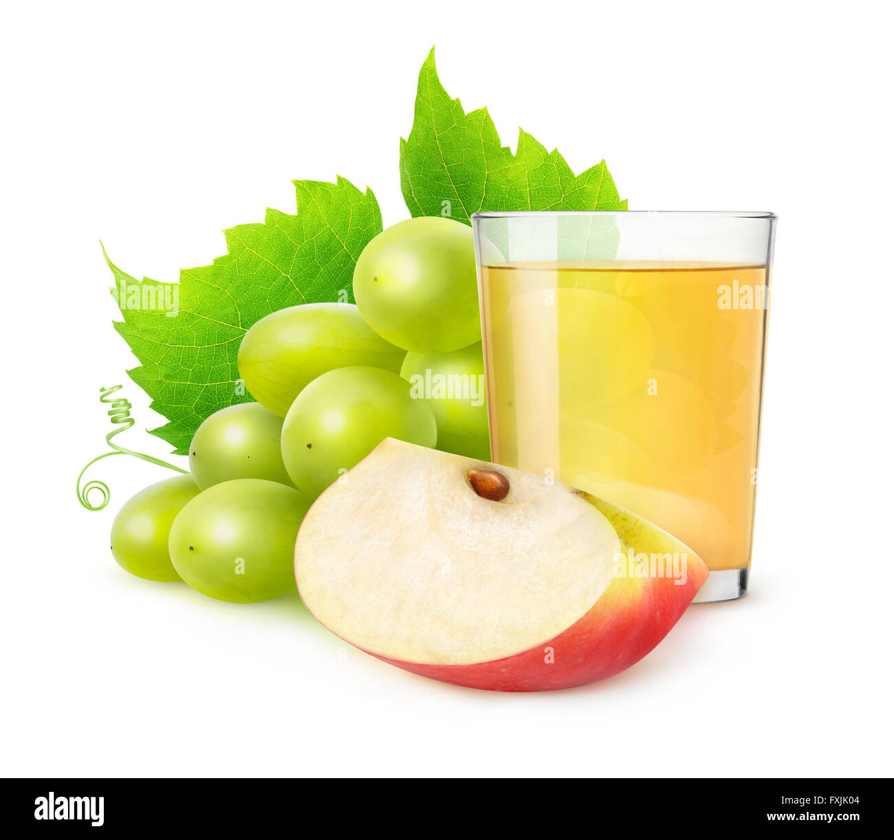 Glass of grape and apple juice isolated on white with clipping path Stock Photo