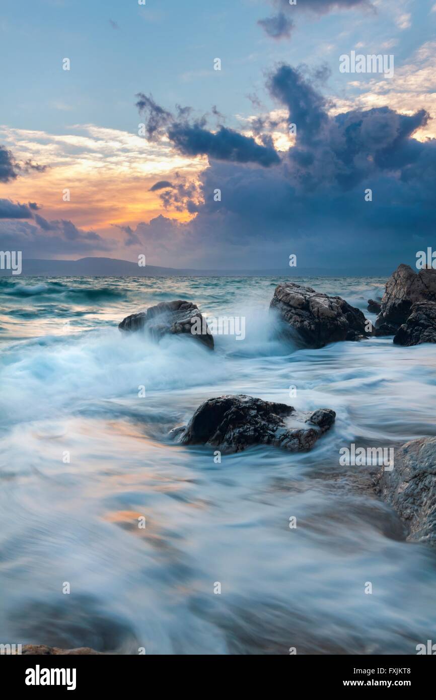Rough sea coastline long exposure Stock Photo