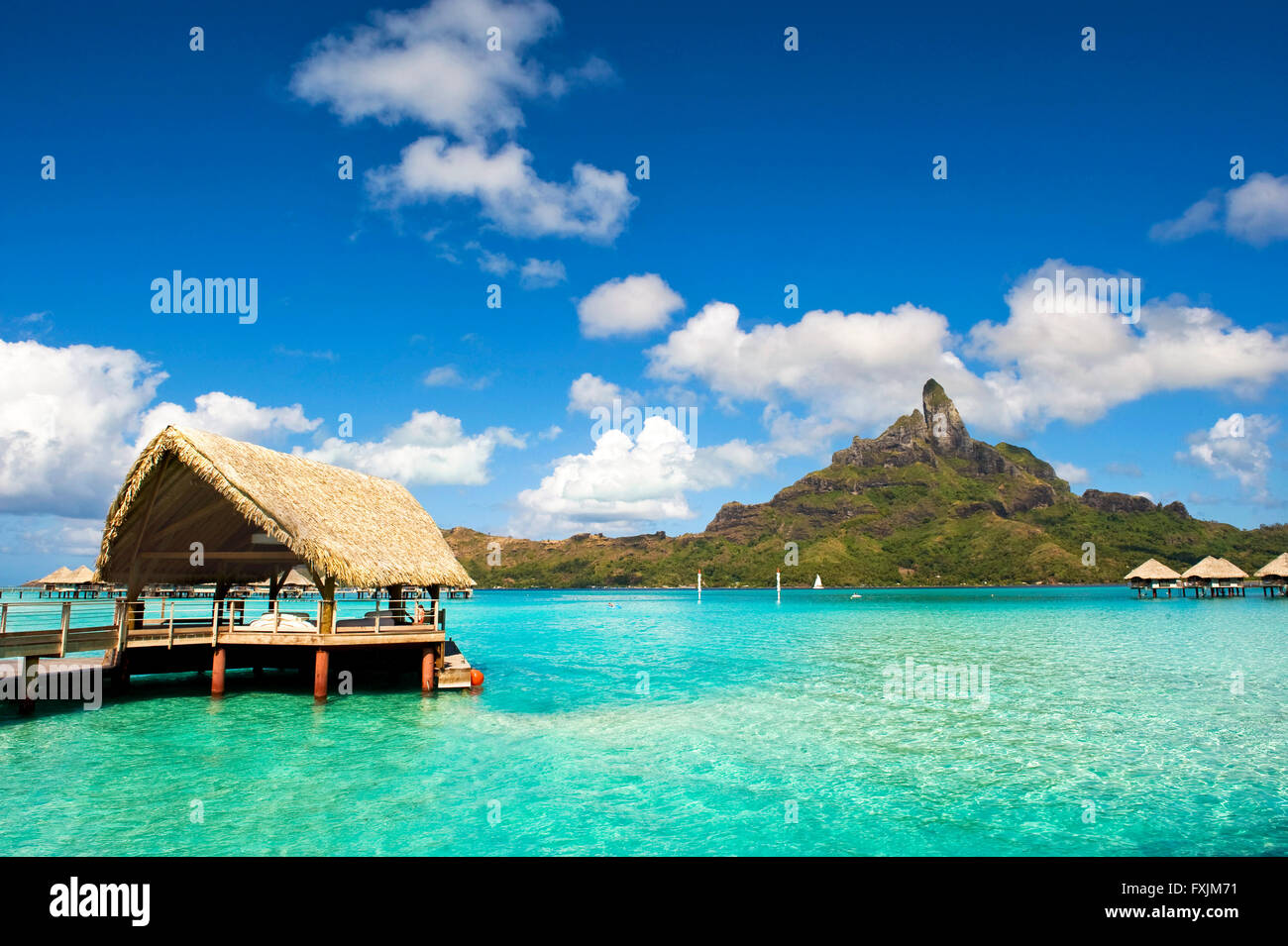 Bora Bora , the symbol of Polynesia. The most beautiful sea in the world. The perfect destination for your honeymoon. Stock Photo