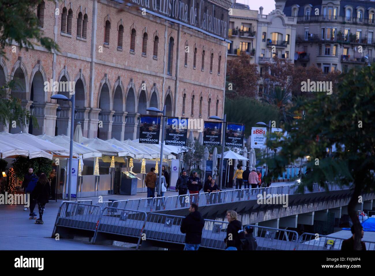 Early evening along the front of the Port of Barcelona, Spain Stock Photo