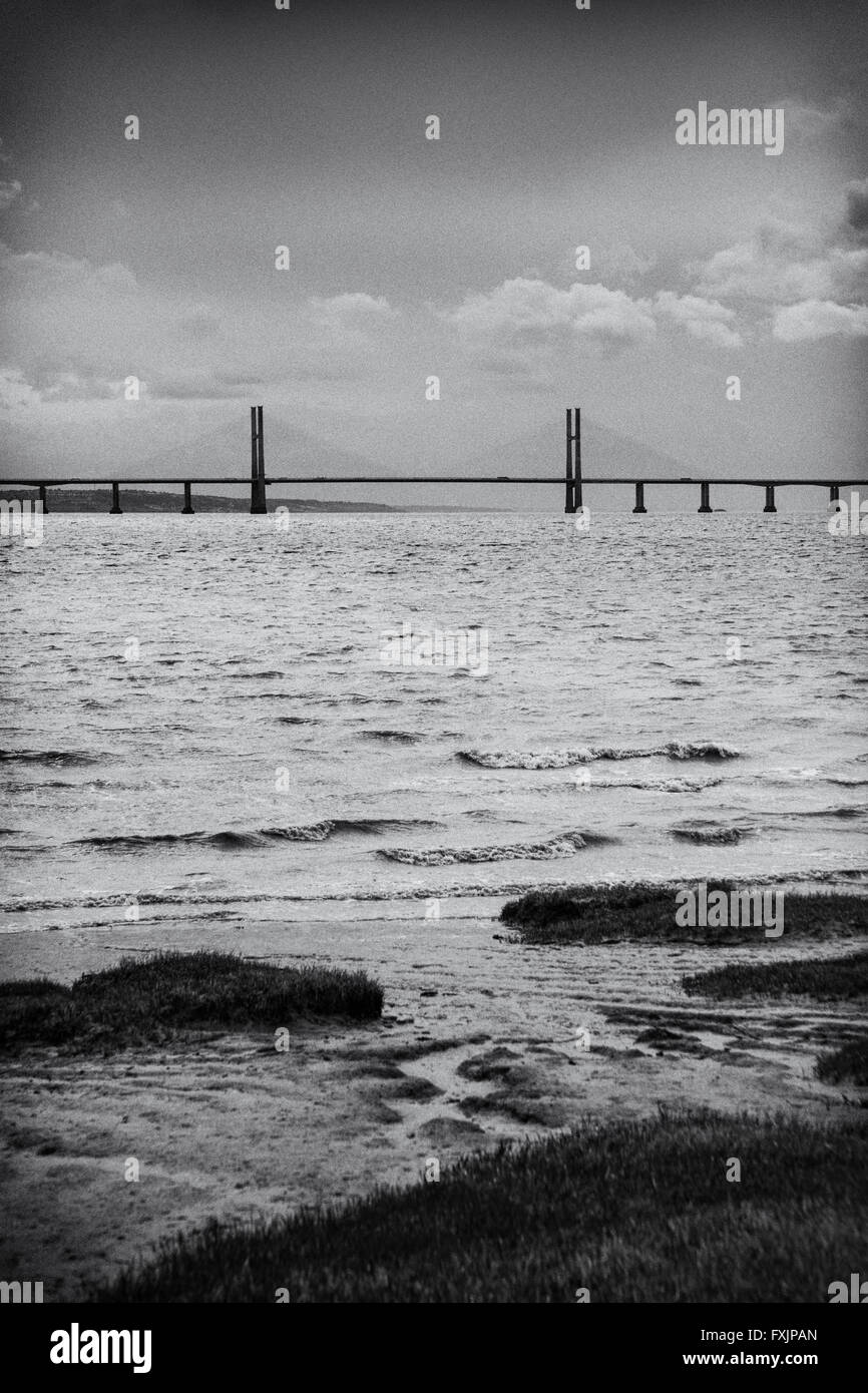 Second Severn crossing from Beachley Point. Stock Photo