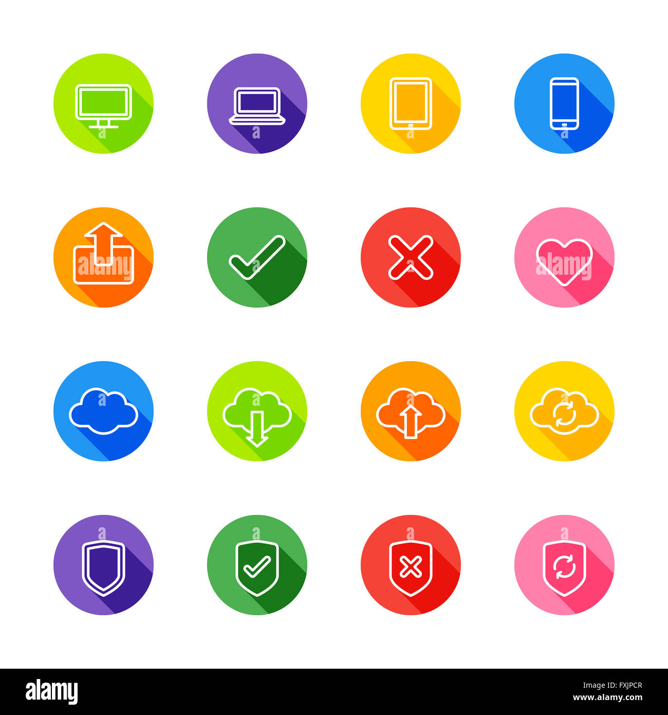 [JPEG] white line web icon set on colorful circle with shadow for web ...