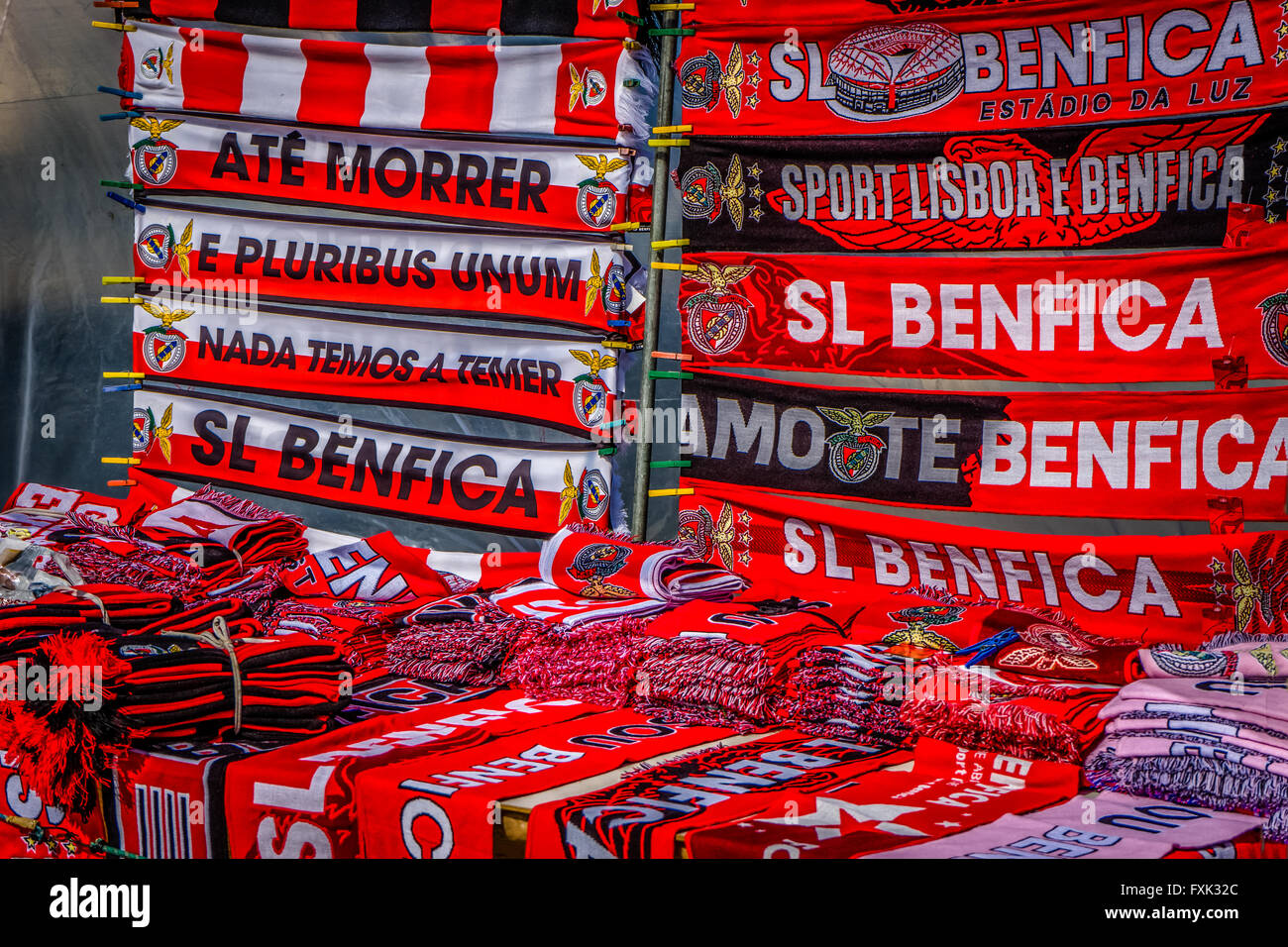 Football scarves for sales at a Benfica match,Estadio da Luz, Lisbon,  Portugal Stock Photo - Alamy