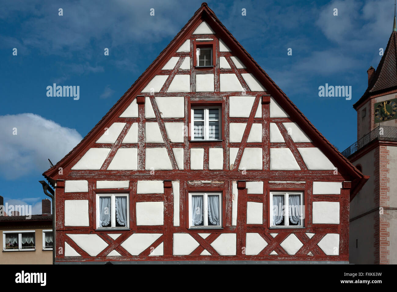 Gable of an old Franconian half-timbered house, Gräfenberg, Upper ...