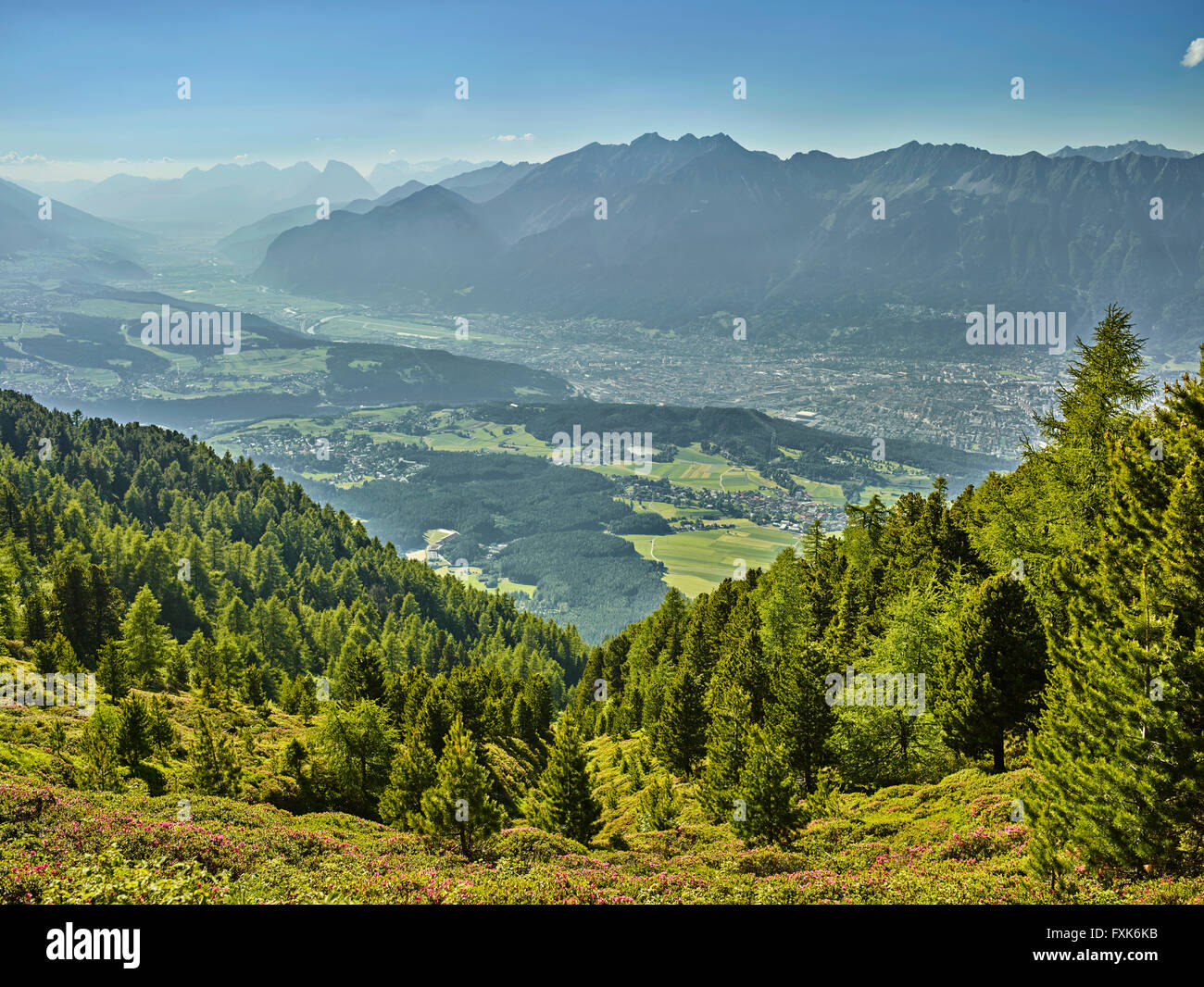 View of the Inn Valley and Innsbruck from Zirbenweg, Patscherkofel
