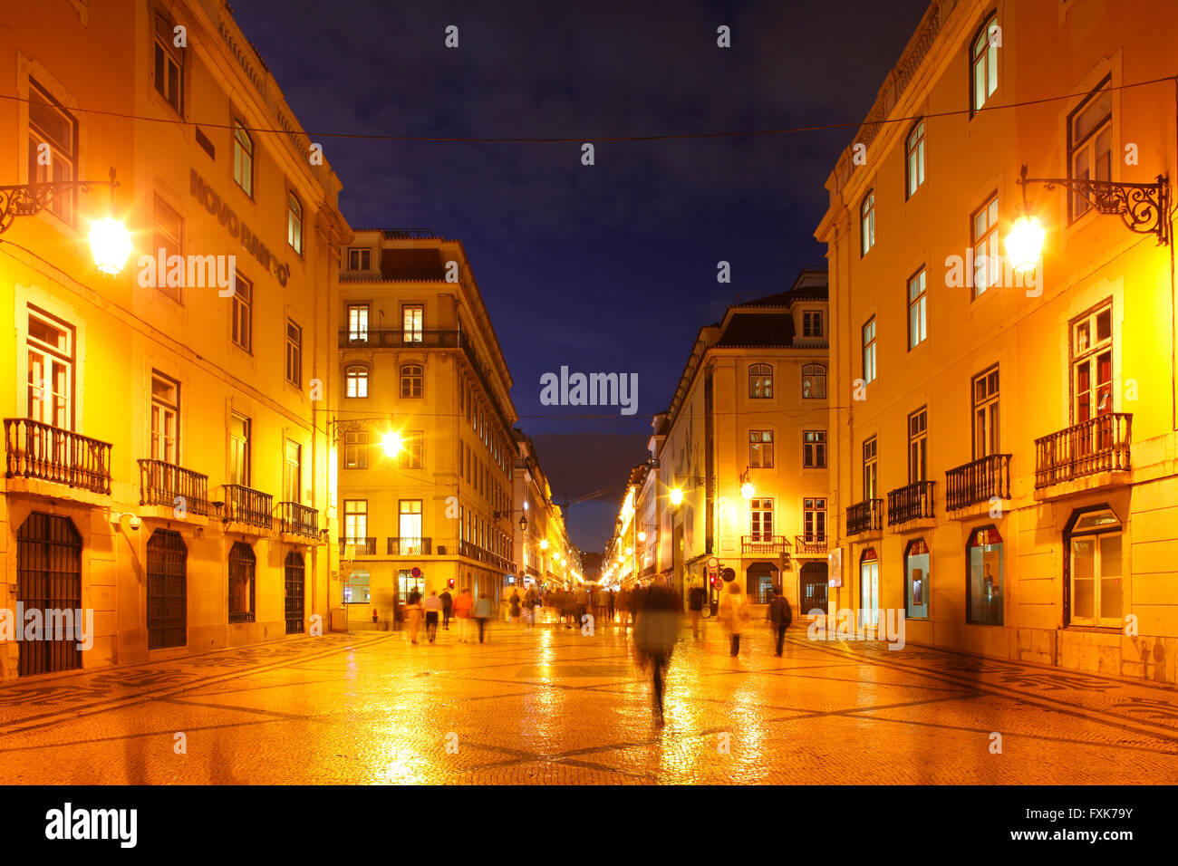 Rua Augusta at dusk, Lisbon, Portugal Stock Photo