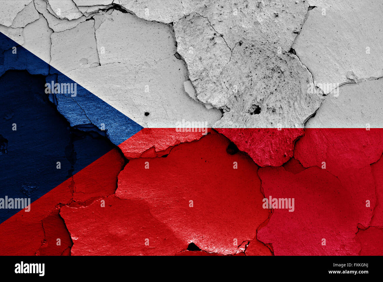 flags of Czech Republic and Poland painted on cracked wall Stock Photo ...