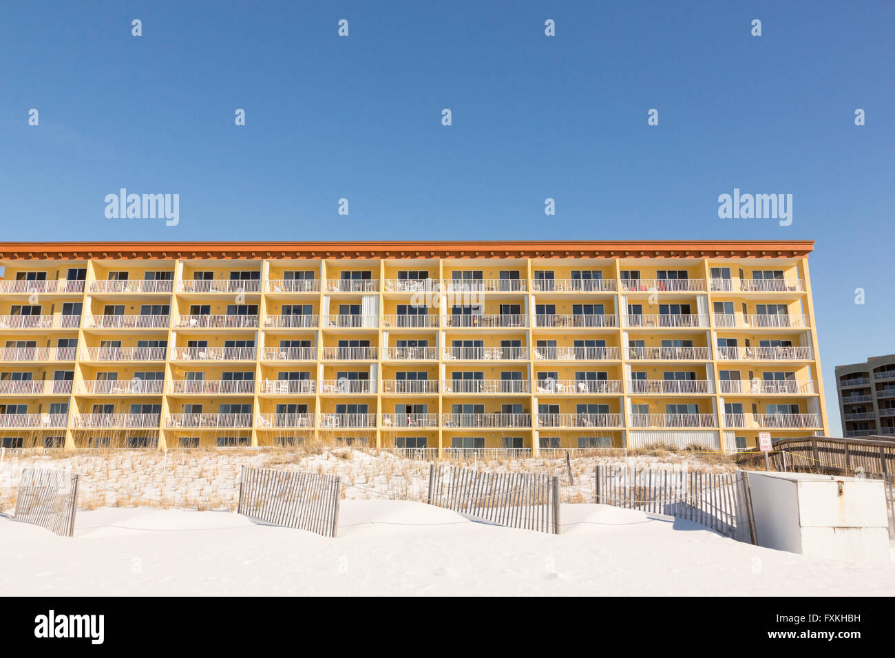 Hotel tower along the beach front in Fort Walton Beach, Florida. Stock Photo