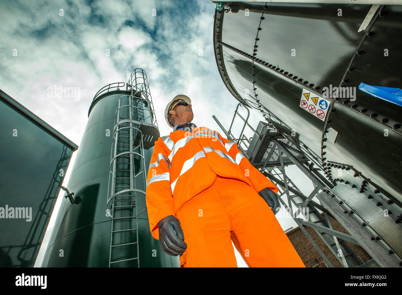 Water worker on site in waste water treatment works Stock Photo Alamy