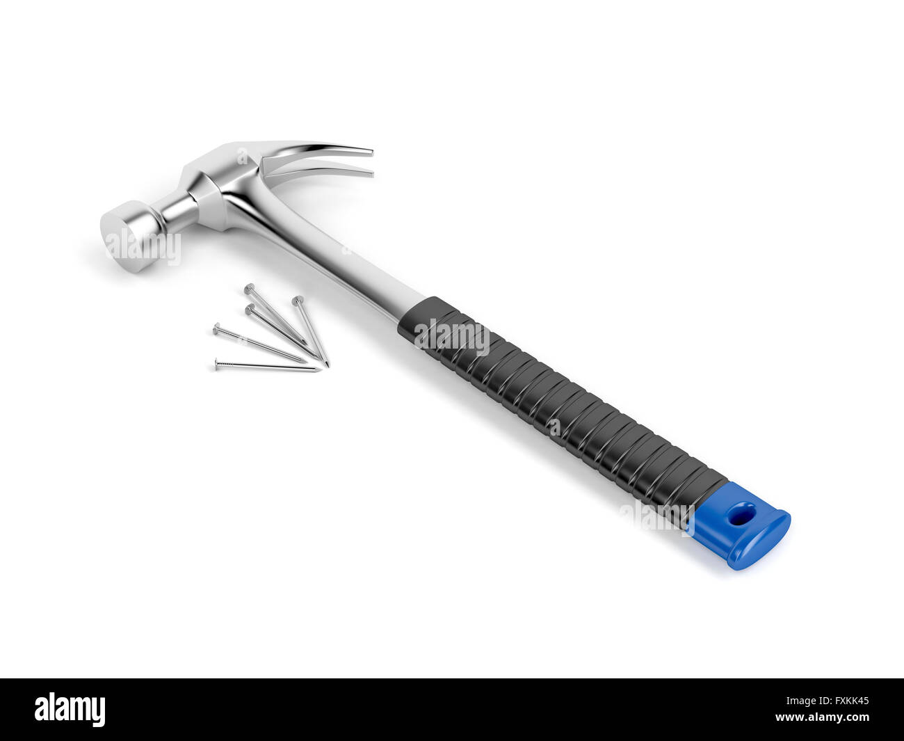 Claw hammer and nails on white background Stock Photo - Alamy