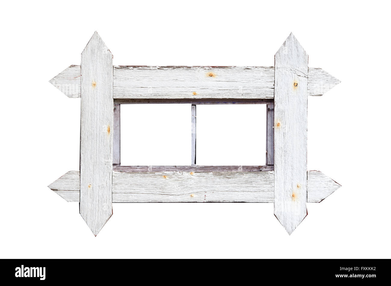 Old wooden barn window isolated on white Stock Photo