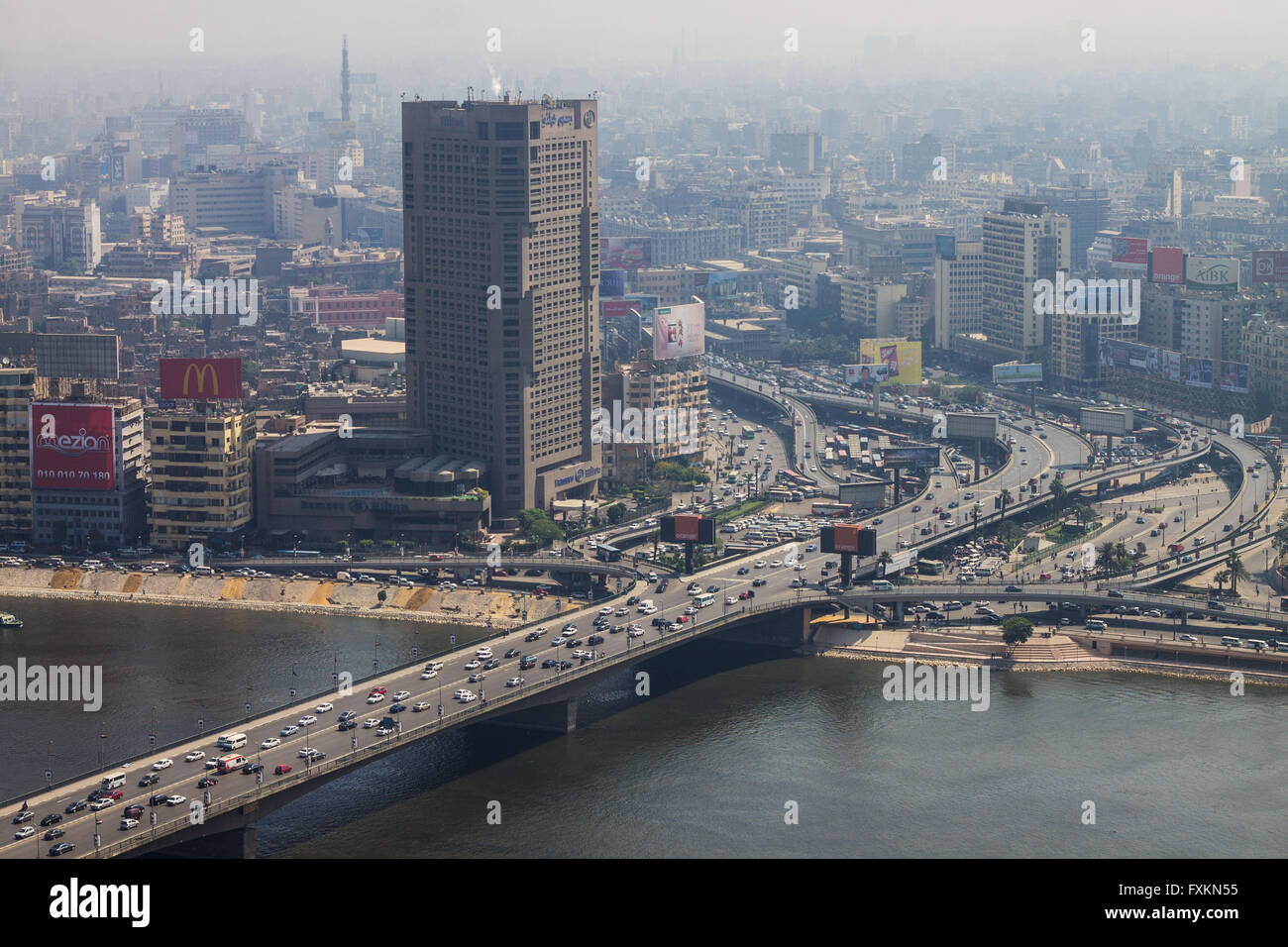 Cairo, Egypt. 16th Apr, 2016. Egypt from the top of the Cairo Tower.Abdel Moneim Riad area leading to Tahrir Square, Ramses Hilton Hotel, the River Nile.Traffic congestion in the Greater Cairo © Fayed El-Geziry/ZUMA Wire/Alamy Live News Stock Photo