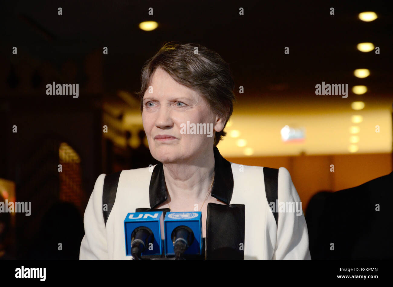 Helen Clark, former prime minister of New Zealand and current head of the UN Development Programme, addresses the press to discuss her candidacy for UN secretary general after a hearing before UN member states in New York on April 14, 2016. Photo: Emoke Bebiak/dpa Stock Photo