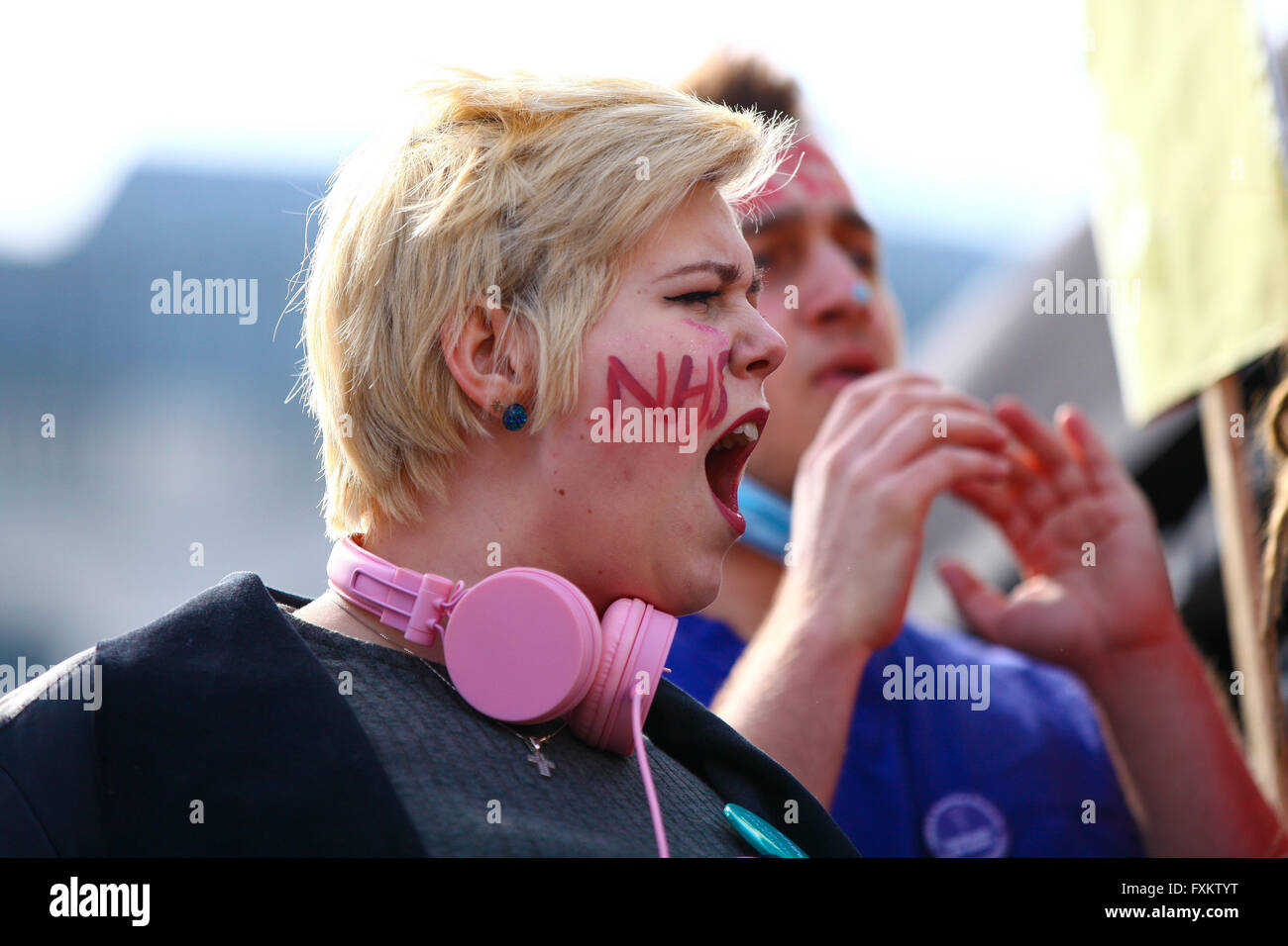 London, 16 April 2016 - Thousands of protesters take part in The People's Assembly's national demonstration by marching in London and rallying in Trafalgar Square against the government's programme of cuts in NHS, homes, job, welfare and education Credit:  Dinendra Haria/Alamy Live News Stock Photo