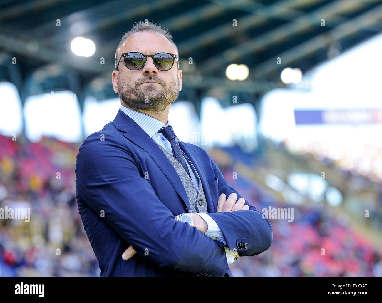 Bologna, Italy. 16th Apr, 2016. Gianluca Petrachi looks on during the