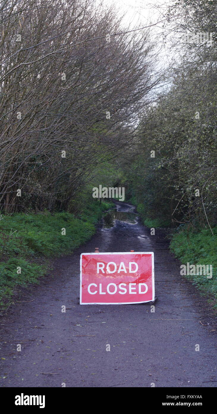 Road closed due to flooding in East Hertfordshire, near to Stortford England Stock