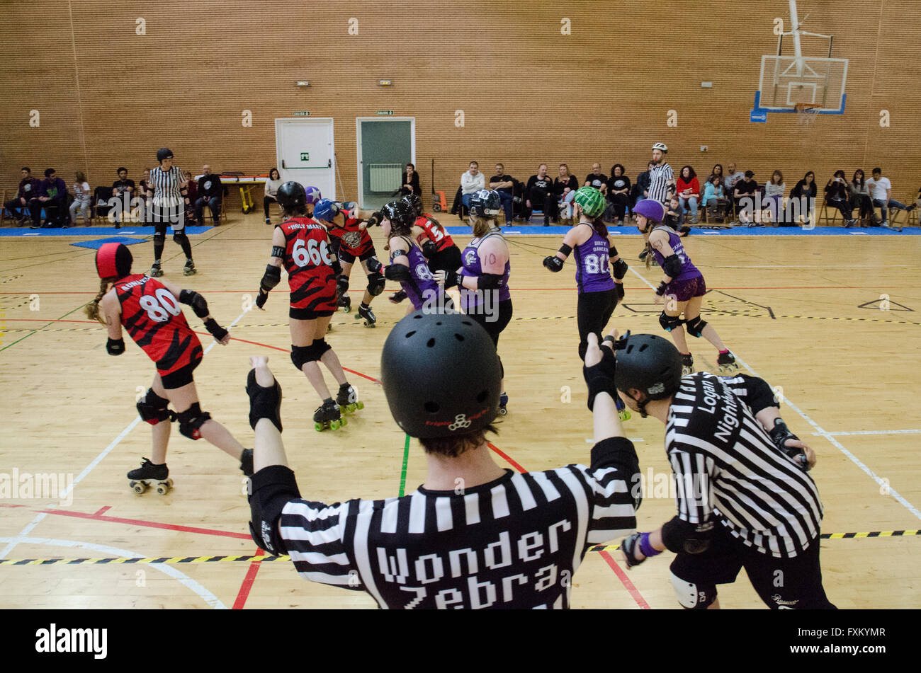Madrid, Spain. 16th April, 2016. Referee Wonder Zebra marking where is