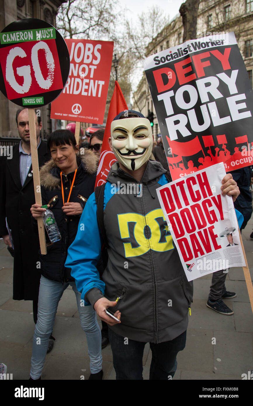 London, UK. 16 Apr, 2016. 'Ditch dodgy Dave" as thousands march for