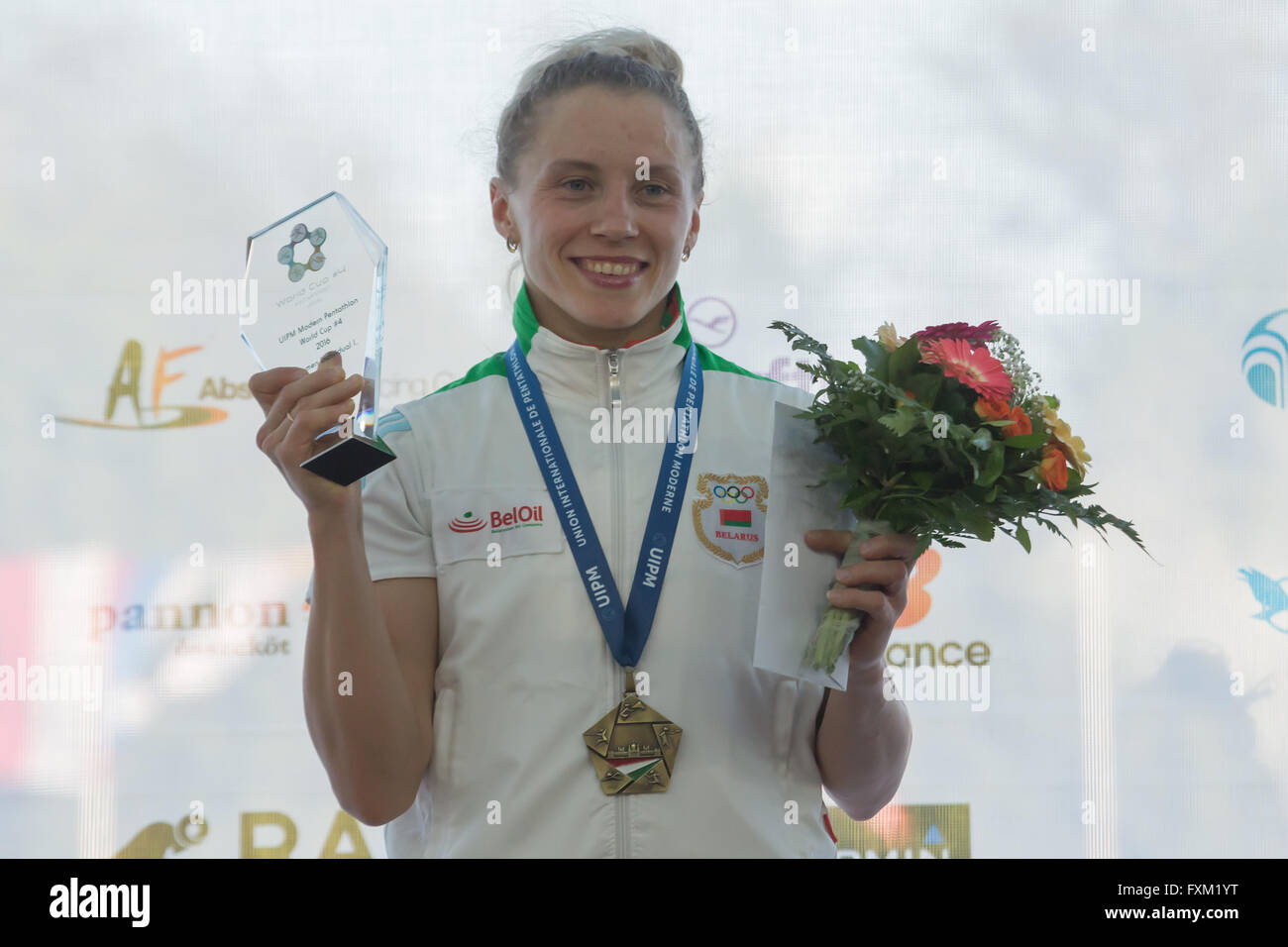 Kecskemet, Hungary. 16th Apr, 2016. Gold medalist Anastasiya Prokopenko ...
