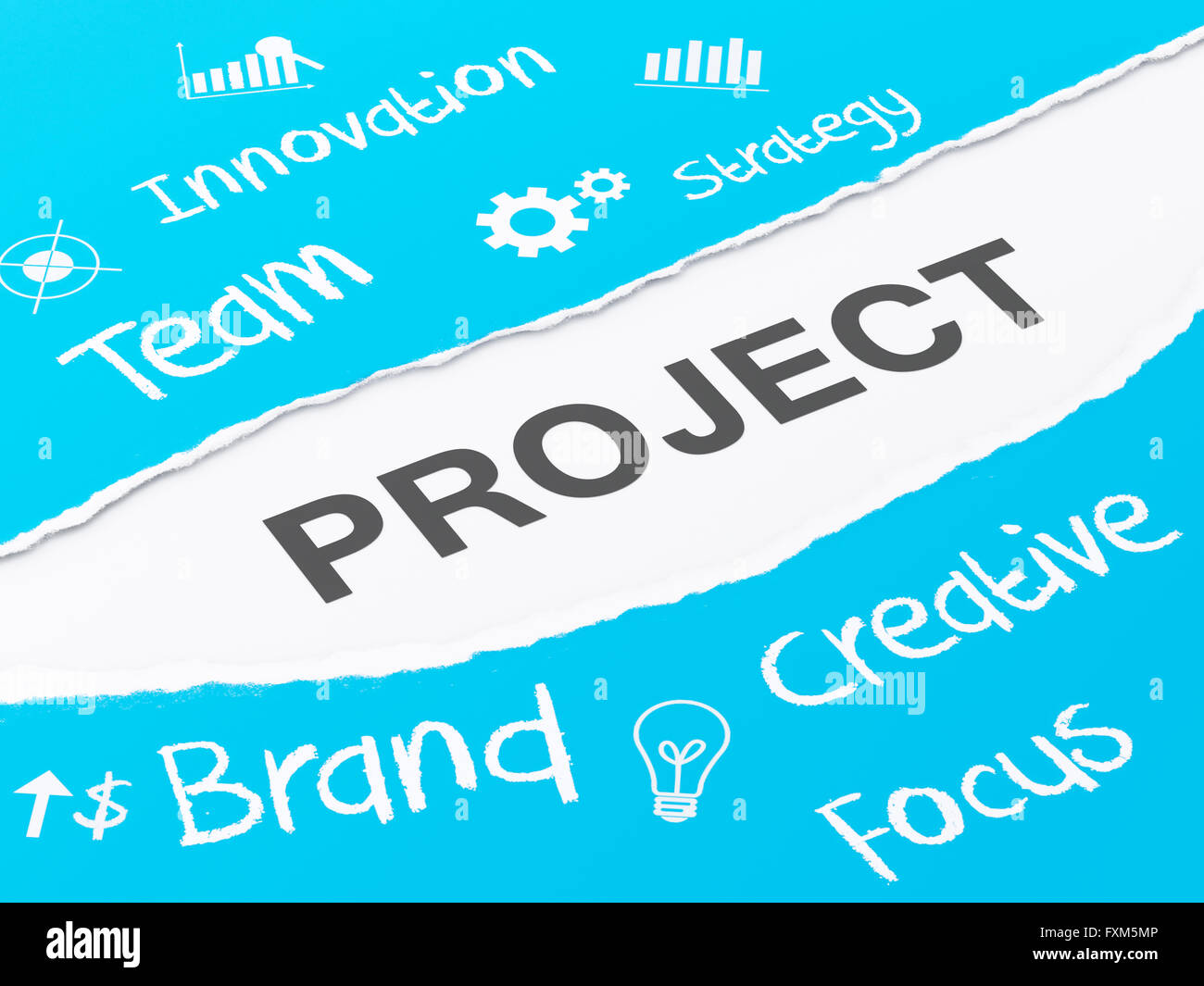 3d renderer image. Torn paper with word project. Business concept Stock