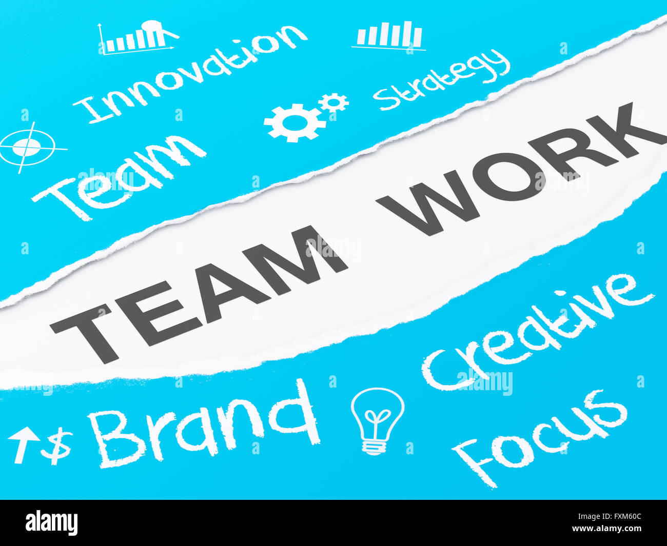 3d renderer image. Torn paper with text team work. Business concept ...