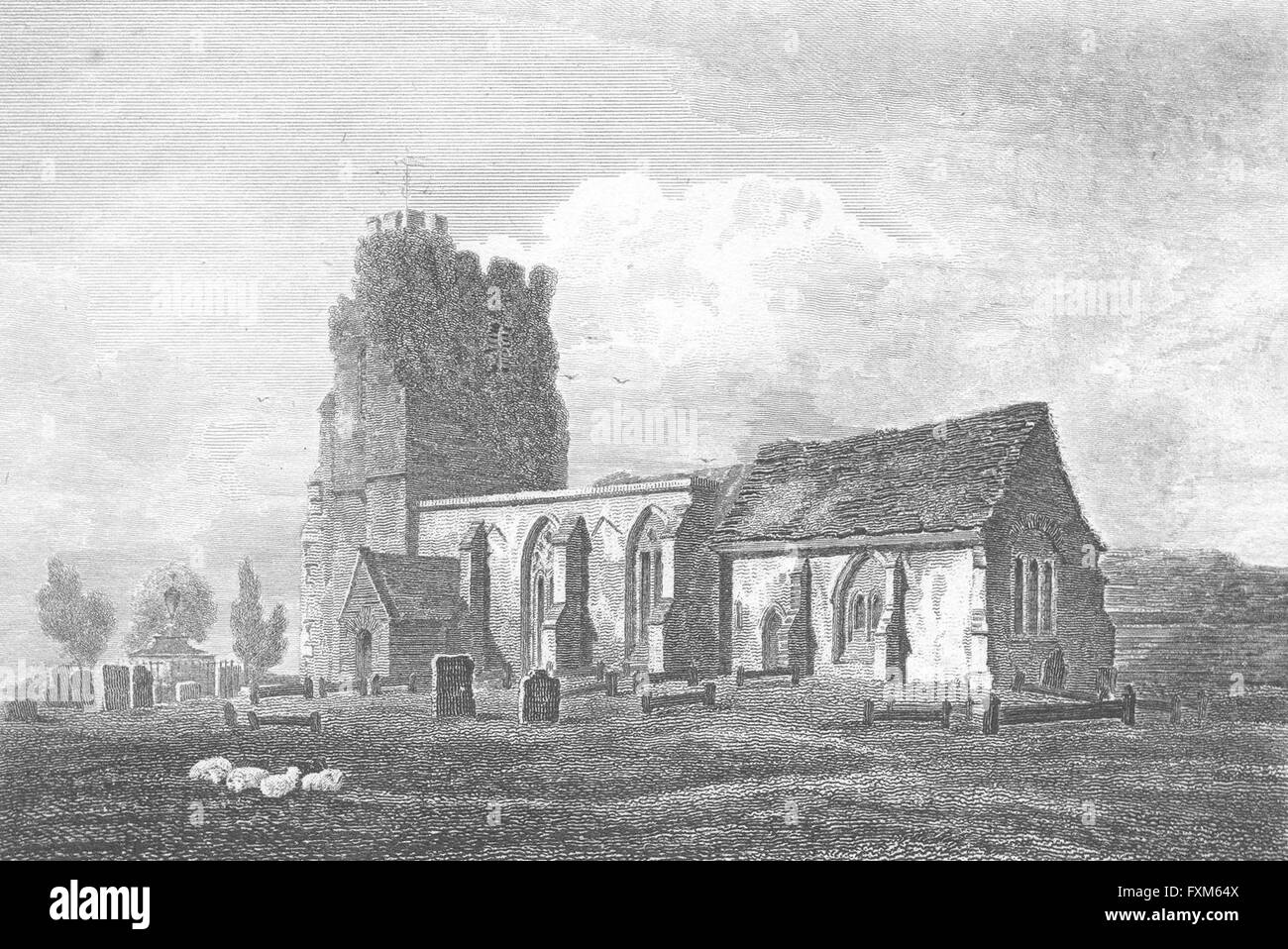 HERTFORDSHIRE: South Mimms Church, Middlesex, antique print 1815 Stock Photo