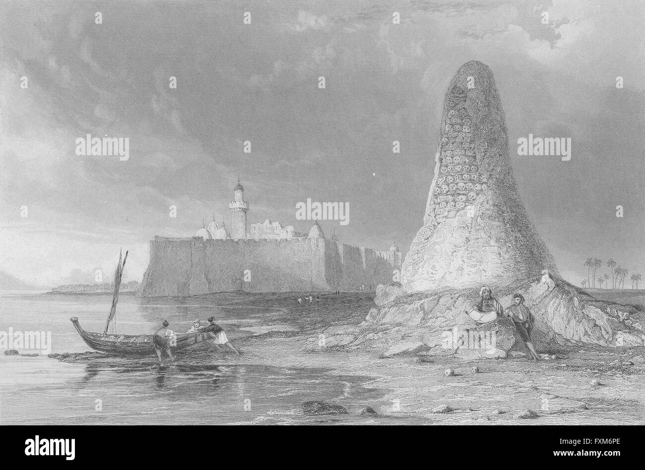 BUILDINGS: Burj-Er-Roos, tower of skulls, antique print c1840 Stock Photo