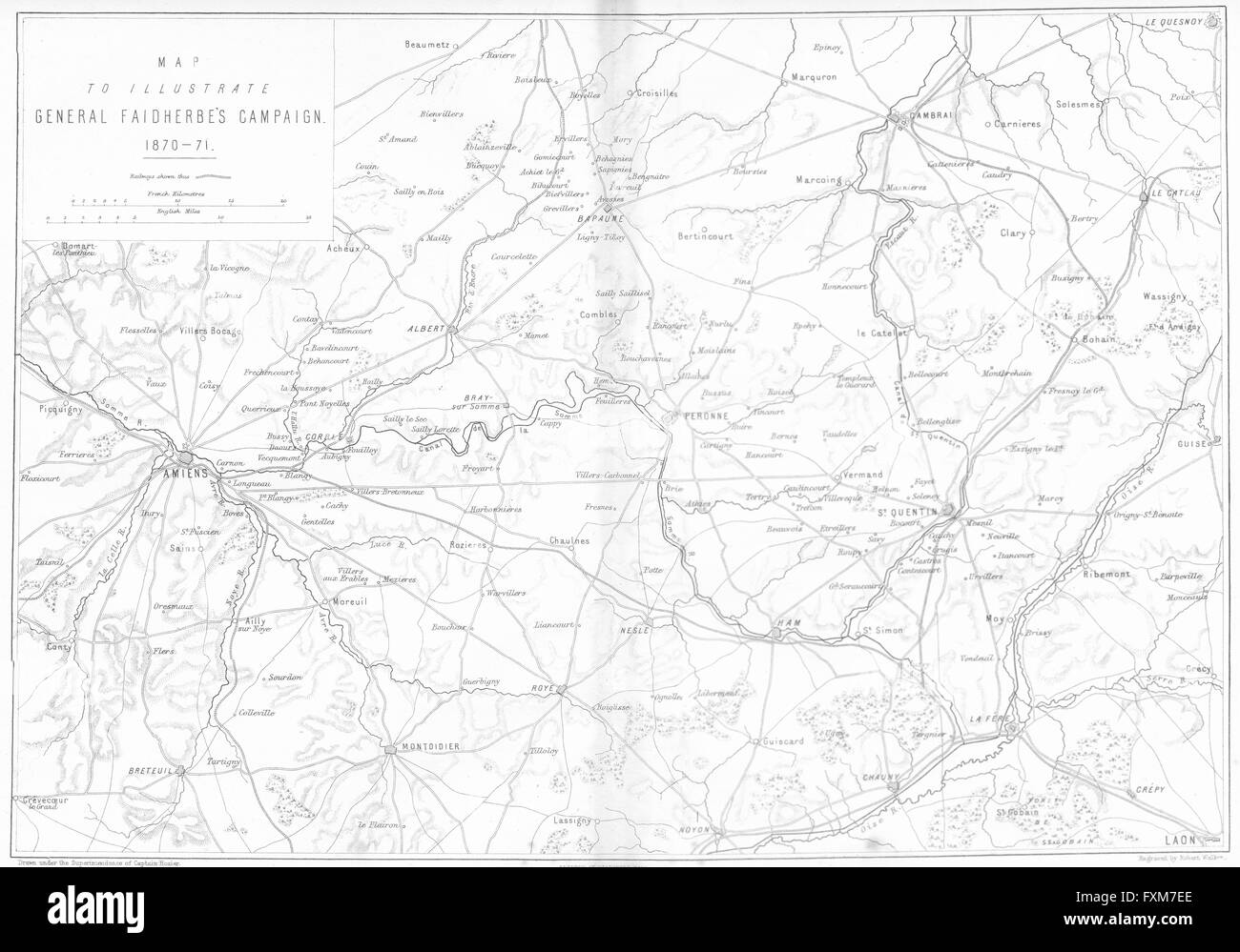 FRANCO-PRUSSIAN WAR: Faidherbe Campaign map Amiens , 1875 Stock Photo
