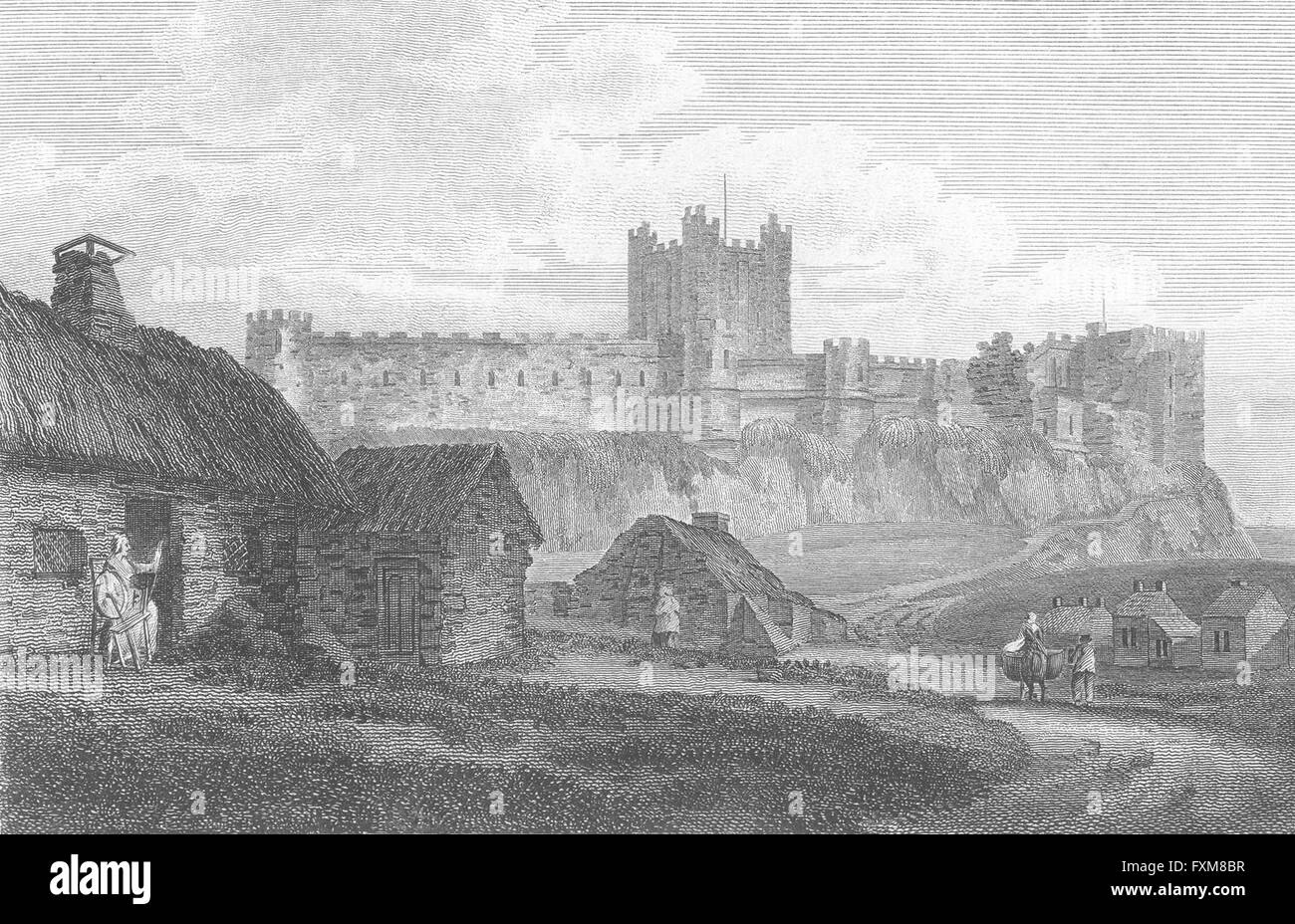 NORTHUMBS: Bamburgh Castle: Girtin Horse, antique print 1873 Stock Photo