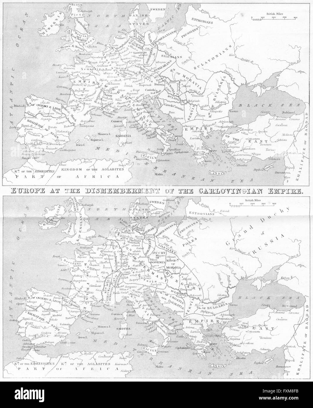 EUROPE: Empire Charlemagne; Carlovingian, c1850 antique map Stock Photo