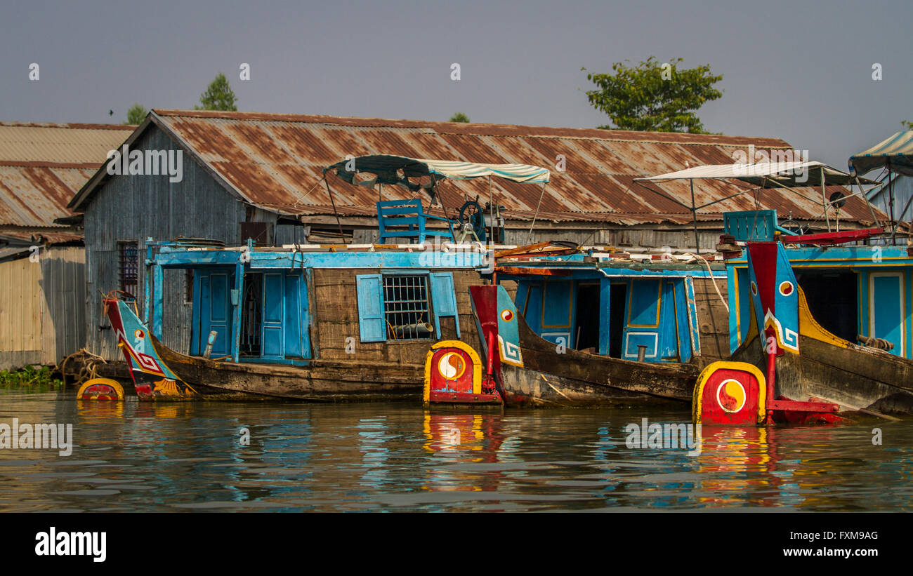 Brightly coloured fishing boats, Chau Doc, Vietnam Stock Photo Alamy