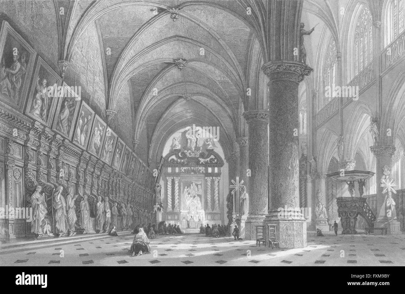 BELGIUM: Church St Paul's, Antwerp: Wright, antique print 1840 Stock Photo