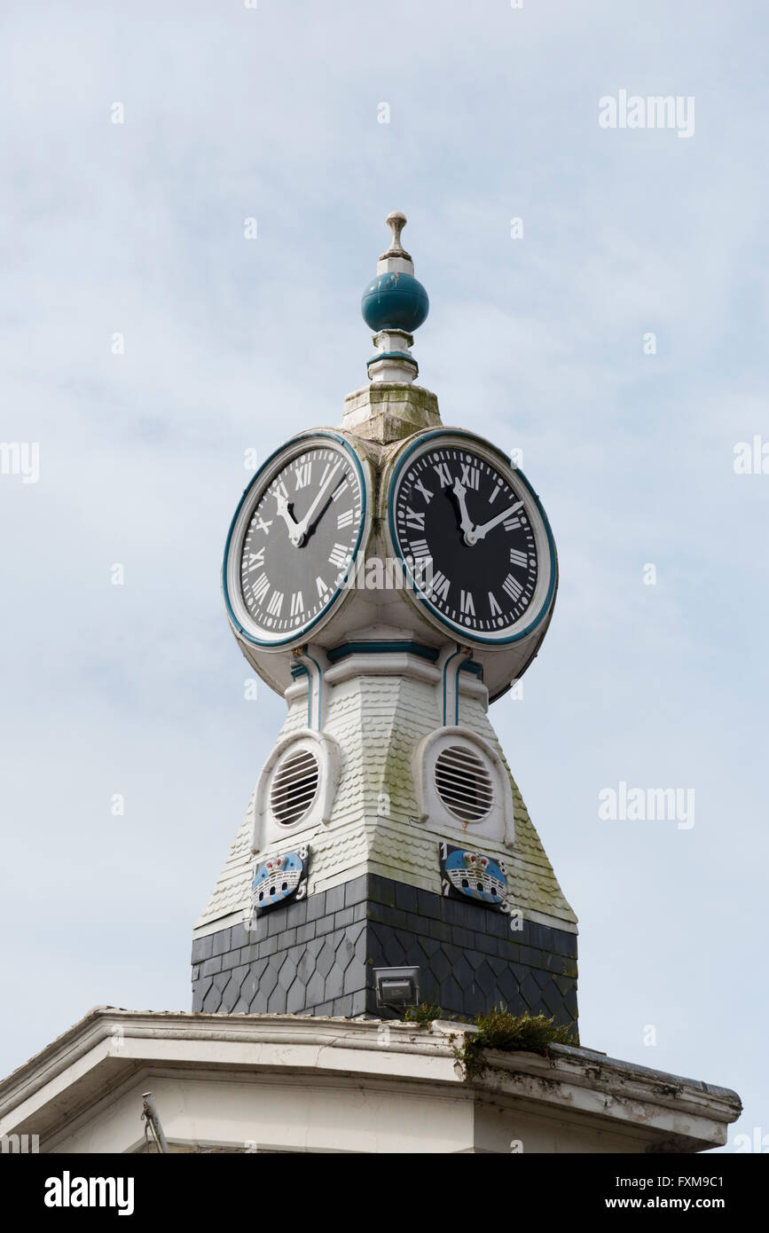 The clock and clock tower on the Town Hall in Fore Street Kingsbridge